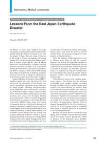 International Medical Community  Great East Japan Earthquake — A message from Japan VII Lessons From the East Japan Earthquake Disaster