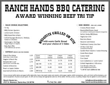 RANCH HANDS BBQ CATERING AWARD WINNING BEEF TRI TIP Main Course Selections Side Dishes