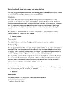 Role of wetlands in carbon storage and sequestration This short intervention has been prepared by Chris Perceval, Head of Strategy & Partnerships, to present to the UNFCCC TEM meeting on land use, in Bonn on June 11th 20