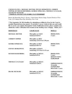 UNITED STATES v. MICHAEL METTER, STEVEN MOSKOWITZ, ANDREW TEPFER, SEYMOUR EISENBERG, GEORGE SPERANZA, THOMAS CAVANAGH, and FRANK NICOLOIS - CRIMINAL DOCKET #CR[removed], USAO #2010R00609 Before the Honorable Dora L. Iriza