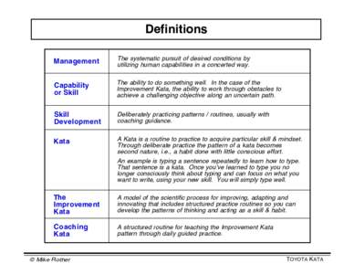 Definitions Management The systematic pursuit of desired conditions by utilizing human capabilities in a concerted way.