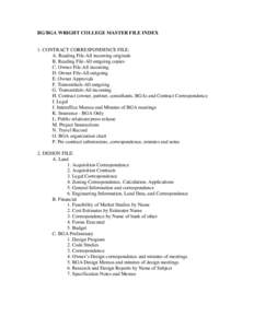 BG/BGA WRIGHT COLLEGE MASTER FILE INDEX 1. CONTRACT CORRESPONDENCE FILE: A. Reading File-All incoming originals B. Reading File-All outgoing copies C. Owner File-All incoming D. Owner File-All outgoing