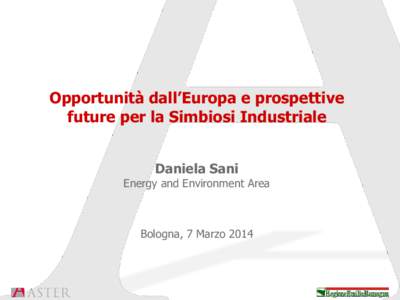 Opportunità dall’Europa e prospettive future per la Simbiosi Industriale Daniela Sani Energy and Environment Area