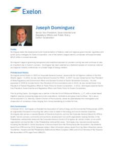 Joseph Dominguez Senior Vice President, Governmental and Regulatory Affairs and Public Policy, Exelon Corporation  Profile
