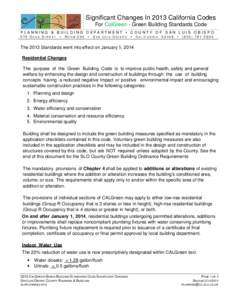 Significant Changes In 2013 California Codes For CalGreen - Green Building Standards Code PL ANNING & BUI LDING D EPART M ENT  COUNT Y OF SAN LUI S OB ISPO 976 OSOS STREET  