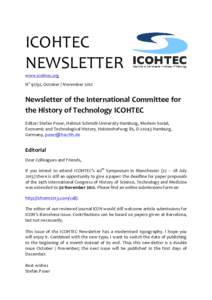 ICOHTEC NEWSLETTER www.icohtec.org No 91/92, October / NovemberNewsletter of the International Committee for