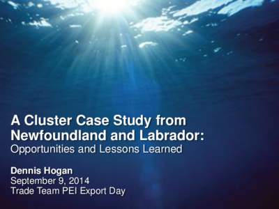 A Cluster Case Study from Newfoundland and Labrador: Opportunities and Lessons Learned Dennis Hogan September 9, 2014 Trade Team PEI Export Day