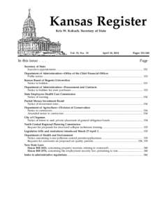 Kansas Register Kris W. Kobach, Secretary of State Vol. 33, No. 15  In this issue . . .