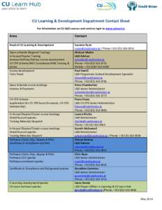 CU Learning & Development Department Contact Sheet For information on CU L&D courses and services login to www.culearn.ie Area  Contact