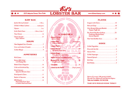 www.lobsterbarnyc.com  222 Lafayette Street, New York Raw Bar  Plates