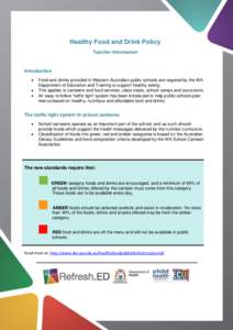 Healthy Food and Drink Policy Teacher Information Introduction  