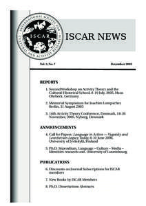 ISCAR NEW S Vol . 3, No. 7 D e ce m b e r 2005