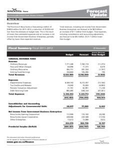 The Honourable Graham Steele, Minister of Finance  March 20, 2012 Overview The Province of Nova Scotia is forecasting a deficit of