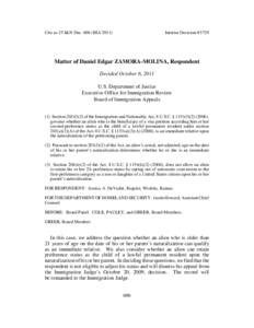 Cite as 25 I&N Dec[removed]BIA[removed]Interim Decision #3729 Matter of Daniel Edgar ZAMORA-MOLINA, Respondent Decided October 6, 2011