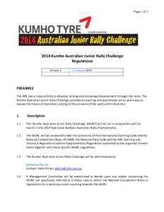 Page 1 ofKumho Australian Junior Rally Challenge Regulations Version 1