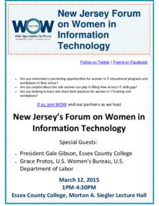 New Jersey Forum on Women in Information Technology Follow on Twitter | Friend on Facebook
