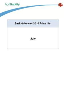 Saskatchewan 2010 Price List  July Saskatchewan