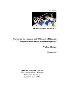 ISSNRRC Working Paper Series No.11 Corporate Governance and Efficiency of Russian Companies from Stock Market Perspective