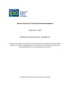   	
   America	
  Invents	
  Act:	
  Patent	
  Search	
  Recommendations	
   	
   September	
  3,	
  2014	
  