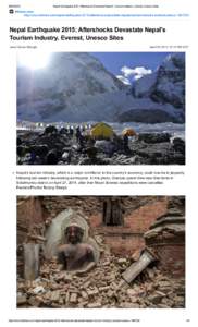 Nepal Earthquake 2015: Aftershocks Devastate Nepal’s Tourism Industry, Everest, Unesco Sites ibtimes.com http://www.ibtimes.com/nepal­earthquake­2015­aftershocks­devastate­nepals­tourism­in