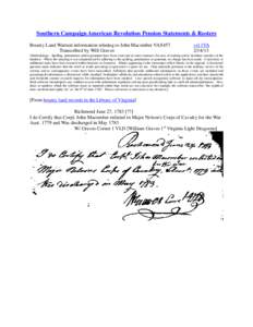 Southern Campaign American Revolution Pension Statements & Rosters Bounty Land Warrant information relating to John Macomber VAS457 Transcribed by Will Graves vsl 1VA[removed]