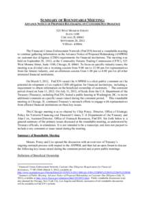 SUMMARY OF ROUNDTABLE MEETING: ADVANCE NOTICE OF PROPOSED RULEMAKING ON CUSTOMER DUE DILIGENCE 525 WEST MONROE STREET SUITE 1100 CHICAGO, IL[removed]SEPTEMBER 28, 2012