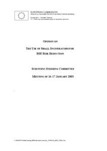 EUROPEAN COMMISSION HEALTH & CONSUMER PROTECTION DIRECTORATE-GENERAL Directorate C - Scientific Opinions C1 - Follow-up and dissemination of scientific opinions  OPINION ON