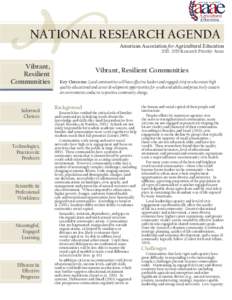 N  NATIONAL RESEARCH AGENDA Vibrant, Resilient