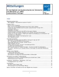 Mitteilungen für die Mitglieder des Bundesverbandes der Dolmetscher und Übersetzer e.V. (BDÜ) Landesverband Thüringen