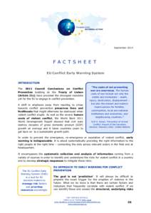 September[removed]F A C T S H E E T EU Conflict Early Warning System INTRODUCTION The 2011 Council Conclusions on Conflict