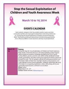 Stop the Sexual Exploitation of Children and Youth Awareness Week Calendar of Events