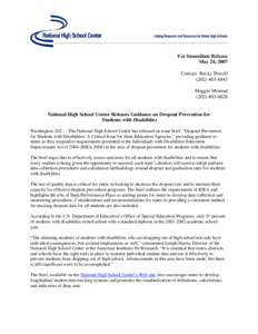 National High School Center Releases Dropout Prevention for Students with Disabilities Issue Brief