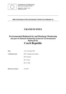 EUROPEAN COMMISSION DIRECTORATE-GENERAL ENERGY Directorate D – Nuclear Energy Radiation protection  Main Conclusions of the Commission’s Article 35 verification at: