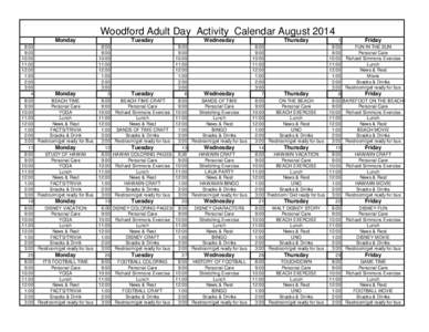 Woodford Adult Day Activity Calendar August 2014 Monday 8:00 9:00 10:00 11:00