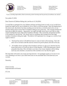 Letter to parents of children riding the late bus