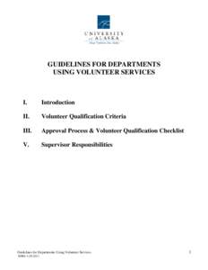 GUIDELINES FOR DEPARTMENTS USING VOLUNTEER SERVICES I.  Introduction