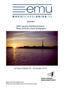 REPORT EMU Capacity Building Seminar ”Many students, many pedagogies” In Vaasa, Finland 24 – 26 October 2013