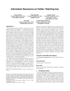 Information Resonance on Twitter: Watching Iran Zicong Zhou Electrical Engineering, UCLA  