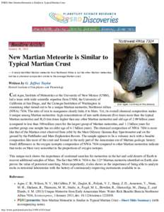 PSRD: New Martian Meteorite is Similar to Typical Martian Crust