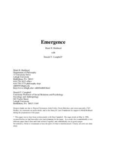 Emergence Mark H. Bickhard with Donald T. Campbell*  Mark H. Bickhard