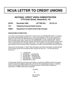 02-CU-18, Expansion of Credit Union Peer Groups