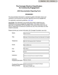 Reset Form  Print Form The Carnegie Elective Classification for Community Engagement