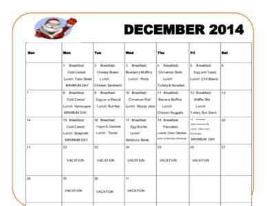 DECEMBER 2014 Sun Mon  Tue