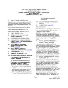 SANTA ROSA CITY COUNCIL MEETING MINUTES TUESDAY, JUNE 14, 2011 COUNCIL CHAMBER, CITY HALL, 100 SANTA ROSA AVENUE REGULAR MEETING (CONTINUING ON JUNE 15, 2011)