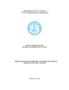 COMMONWEALTH OF VIRGINIA STATE CORPORATION COMMISSION SPECIAL REPORT OF THE DIVISION OF ENERGY REGULATION