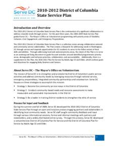 [removed]District of Columbia State Service Plan Introduction and Overview The[removed]District of Columbia State Service Plan is the continuation of a significant collaboration to address citywide needs through servi