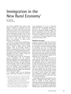 Immigration in the New Rural Economy1 BILL REIMER Concordia University  The recently published 2006 Census results