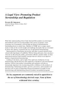 A Legal View: Promoting Product Stewardship and Regulation STANLEY H. ABRAMSON Arent Fox Kintner Plotkin & Kahn, PLLC Washington, DC