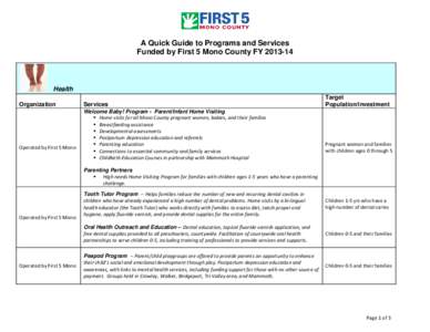 A Quick Guide to Programs and Services Funded by First 5 Mono County FY[removed]Health Organization