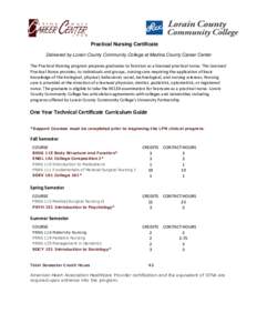 Practical Nursing Certificate Delivered by Lorain County Community College at Medina County Career Center The Practical Nursing program prepares graduates to function as a licensed practical nurse. The Licensed Practical